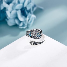 DAYLINLOVE Frog Spoon Ring 925 Sterling Silver Turquoise Frog Ring Lotus Open Rings Adjustable Thumb Rings Animal Jewelry Gifts for Women Frog Lovers