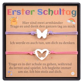 CheersLife 2 Pieces First Day of School Bracelet Gifts, Bracelets Set for Mum and Daughter, Adjustable Mum and Me Jewellery Back to School Bracelet Gifts for Girls Boys (Rose Red & Purple), Stainless