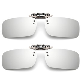 2PCS Clip On Sunglasses, Square UV400 Protection Polarized Lens, Flip Up Driving Glasses, Lens Outdoor Driving Fishing Sunglasses, Flip Up Glasses For Men Women (Silver), Silver, One Size