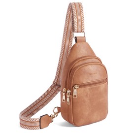 Telena Sling Bag for Women Crossbody Fanny Packs for Women Leather Sling Chest Bag with Adjustable Strap Camel Brown