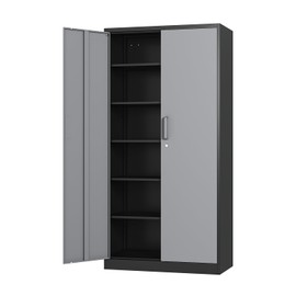 Fesbos Metal 71' Tall File Cabinet with Lockable Doors and 5 Adjustable Shelves - Black&Gray Steel Storage Cabinet for Home, School, Office, Garage