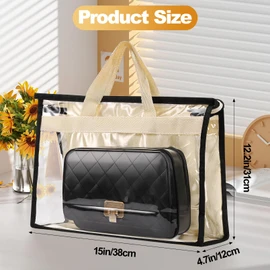 Gabotrie 5 Pack Dust Bags for Handbags,Purse Dust Bags with Zipper and Handle,Clear Anti-dust Purse Storage Bag,Hanging Handbags Cover for Closet Hanging Storage(Large)