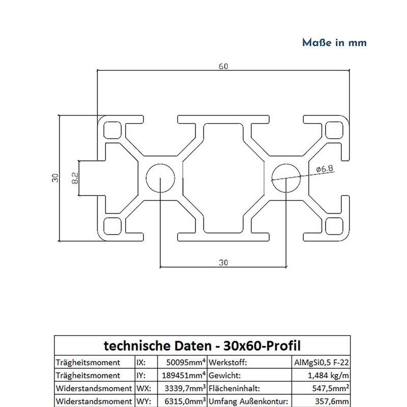 KLAK 30/60 Aluminium Profile 30 x 60 mm Groove 8