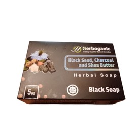 Herboganic Black Seed, Charcoal & Shea Butter Herbal Black Soap Cleansing Skin