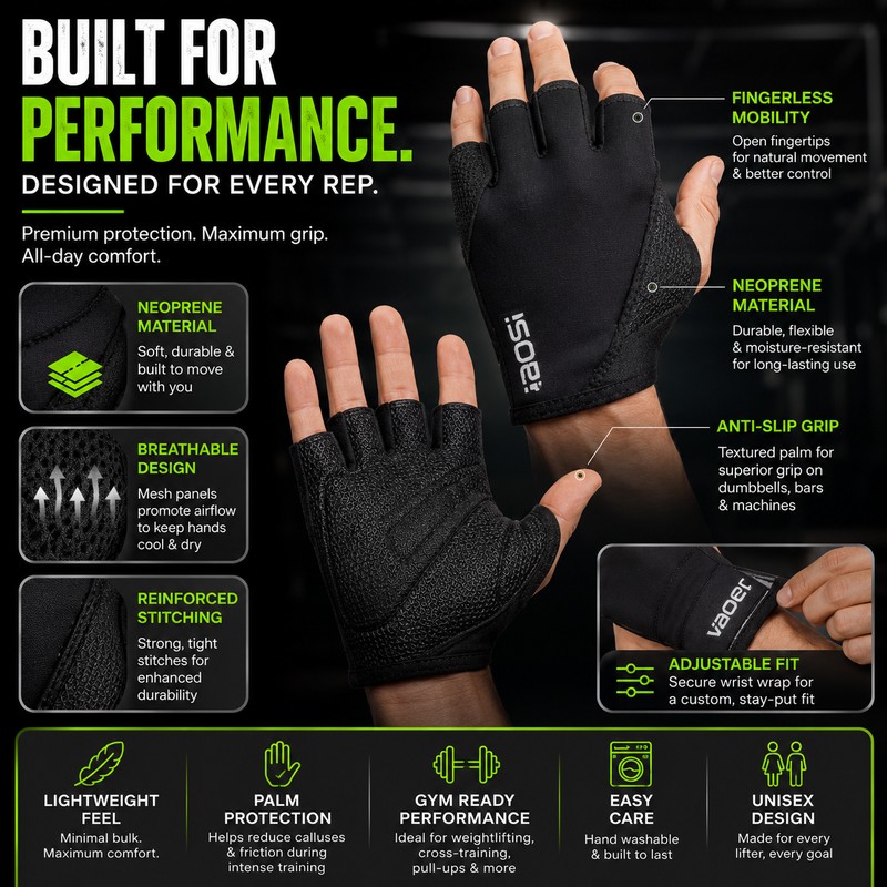 Men’s Half Finger Gym Gloves for Weight Lifting – Anti-Slip