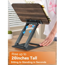 Tounee Book Stand, Telescopic Book Holder Stand, Adjustable Height Pull Out Design Ergonomic Cookbook Stand with Elastic Page Clips Fits All Books (Gray)