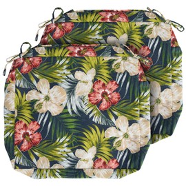 Magpie Fabrics Outdoor Cushion Cover Replacement 2 Pack, NO Insert! Water Repellent Slipcover with Ties Decor for Patio Garden Chair Sofa Bench Wicker(Midnight Floral, 22x20x4 Inch)
