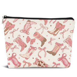 Dejfel Western Makeup Bag, Pink Cowgirl Boots Cosmetic Bags for Women, Cowgirl Gifts, Western Gifts for Women, Western Zipper Pouch, Preppy Makeup Bag, Preppy Stuff, Western Makeup Pouch