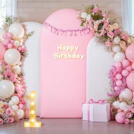 White and Pink Arch Cover 3 Set-7.2FT, 6.6FT, 6FT Arch Backdrop Cover Spandex Fitted 2-Color Fabric Stand Covers for Baby Shower Gilrs Birthday Party Ceremony Banquet Photo Background Decorations
