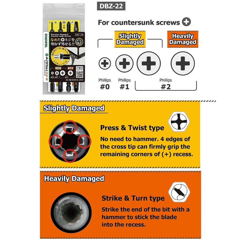 ENGINEER 4 in 1 Screw Extractor Kit for Phillips Screws