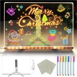Led Note Board with Colors, Led Light Up Acrylic Message Board 7 Colors Pen/Stand, Led Drawing Writing Board for Kids, Arts Doodle Note Board for Office School Home (30x20CM)