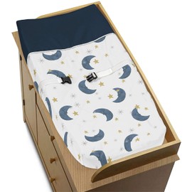 Sweet Jojo Designs Moon and Star Boy or Girl Baby Nursery Changing Pad Cover - Navy Blue and Gold Watercolor Celestial Sky