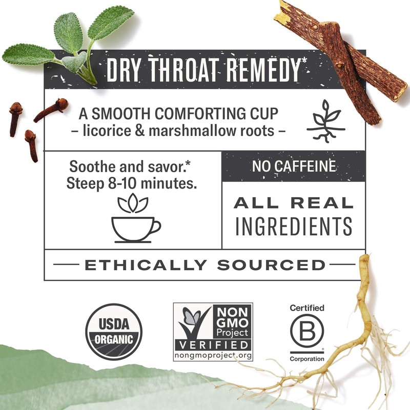 Numi Organic Throat Soother Herbal Tea, 48 Tea Bags, Caffeine‑Free
