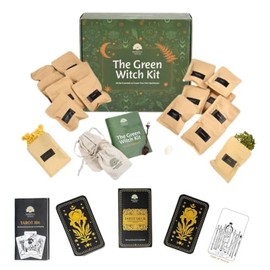 Green Witch Herbal Ritual Kit & Tarot Cards Bundle – 78-Card Tarot Deck + 32 Dried Herbs for Witchcraft, Clear Quartz, Ritual Spoon – Witch Supplies for Beginners & Experienced Practitioners