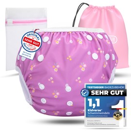 KIDVERSE Baby Swim Nappy, 0-3 Years, Skin-Friendly Swim Nappies, Reusable & Absorbent, Baby Swim Nappy Including Carry Bag & Laundry Net, Size Adjustable Swim Nappies Baby