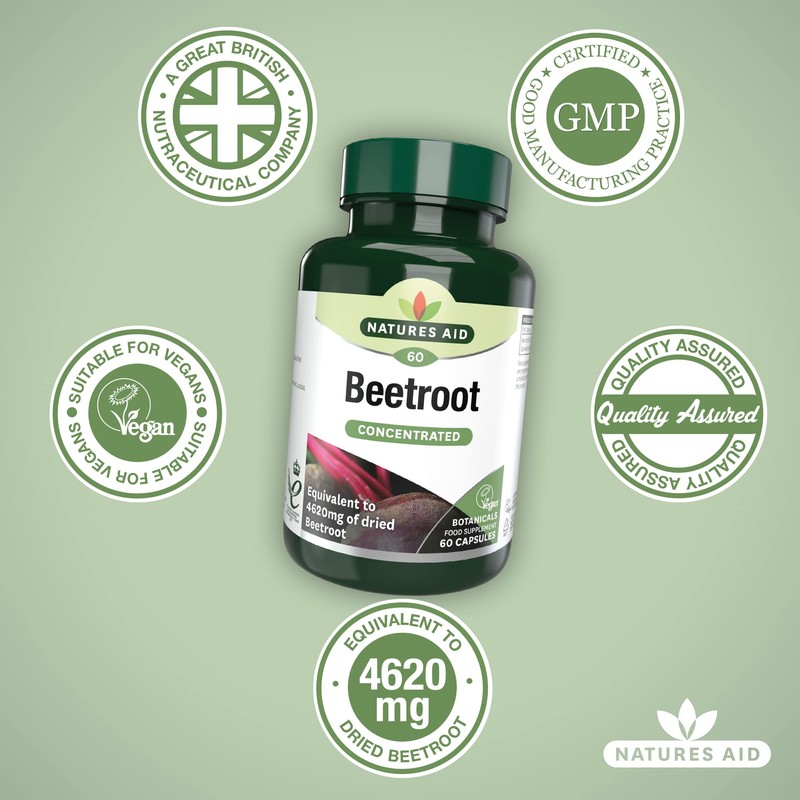 Natures Aid Beetroot Capsules, Equivalent to 4620 mg Dried Beetroot,