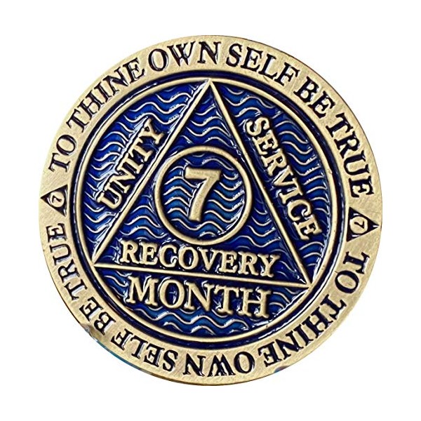 7 Month AA Medallion Antique Bronze Dusty Blue Color Sobriety