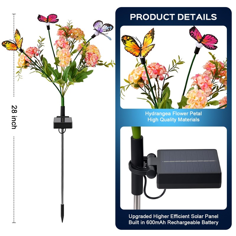2 Pack Solar Garden Lights Outdoor, 8 Lighting Modes Warm