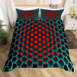 3D Honeycomb Boys Bedding Set Geometric Men Duvet Cover Set for Kids Teens Three-Dimensional Honeycomb Bedding & Linen Lifelike Stereoscopic Dense Hole Teal Blue Red Bedding & Linen 2 Pcs Single