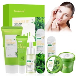 Fengyang Green Tea Skin Care Set, 6-in-1 Skin Care Set, Green Tea Face Care Set, Nourishes Anti-Ageing Skin Care Set, Moisturising Skincare Set for Teen Girls