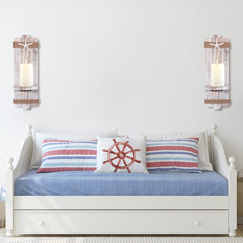 Disdressed Starfish Wall Candle Sconces (Set of 2) - Beach