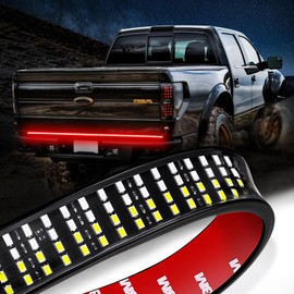 Niking Auto 60 Inch LED Truck Tailgate Light Strip Quad Row Bed Tail Light 5 Function Red Brake, White Backup Reverse, Red Turn Signal Strobe Light for Pickup Trucks SUV RV Van Dodge Ram