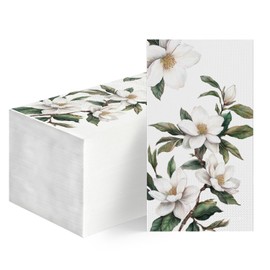 Horaldaily 50 Disposable Paper Decorative Guest Napkins, Watercolor Magnolia Grandiflora Hand Towel for Party Lunch Dinner Kitchen Bathroom