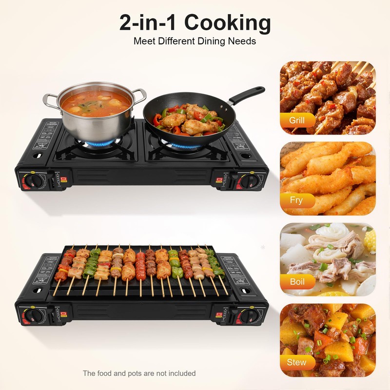SNKOURIN 2 Burner Portable Butane Camping Stove, Dual Fuel Stove