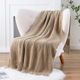 Battilo Tan Throw Blanket for Bed, Boho Decorative Couch, Taupe Home Decor, 127x152cm