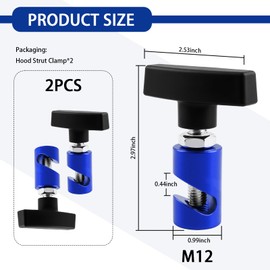2PCS Car Hood Strut Clamp,Versatile Hood Prop Tool with Comfort T-handle for Securing Rod or as Spark Plug Gap Tool,2 in 1 Car Hoods Holder with Hole & M12 Spark Plug Gapping Tools (Blue M12/2PCS)