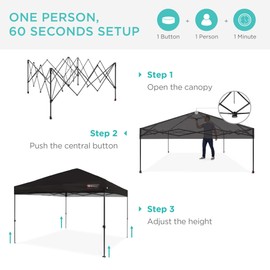 Best Choice Products Best Choice Products 12x12ft 1-Person Setup Pop Up Canopy Tent Instant Portable Shelter w/ 1-Button Push, Case, 4 Weight Bags - Black