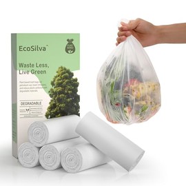Small Compost Bags 1.2 Gallon Mini Trash Bags 125 Count, Ecosilva Compostable Bag 5 Rolls Small Trash Bags ASTM 6400, 4-5 L Wastebasket Compostable Bag for Kitchen Compost Bin (White)