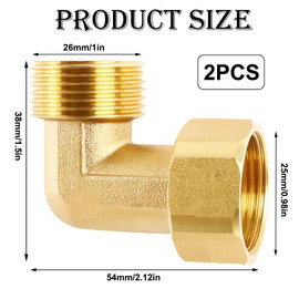 2 pieces 3/4 inch brass movable fitting, 3/4 inch female x male thread, 90 degree angle fitting, brass angle 90°, DN20 pipe angle bend, suitable for connecting to gas and liquid lines