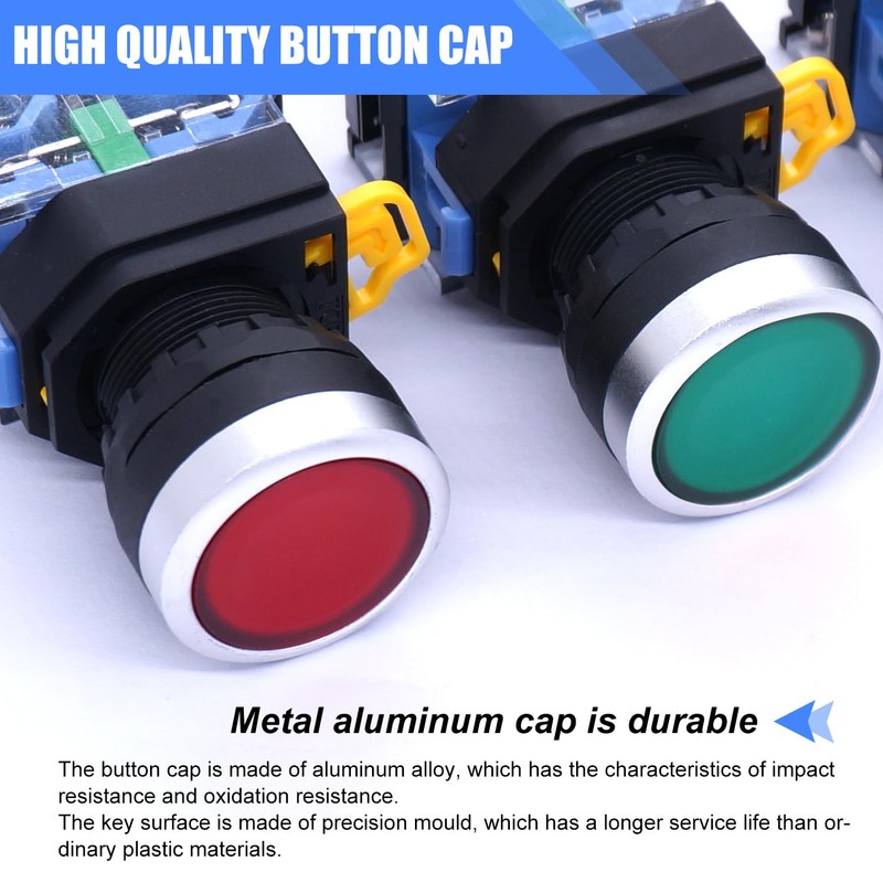 Taiss 2pcs 22mm Momentary Push Button Switch 10A 440V 1NO