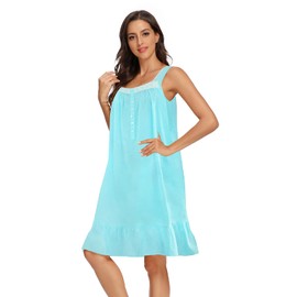IZZY + TOBY 100% Cotton Nightgowns for Women Sleeveless Nightgown Ladies Night Gowns Summer Sleep Dress Soft Victorian Nightgowns Nightwear Short Cotton Nightgown Sleepwear Mint Green X-Large