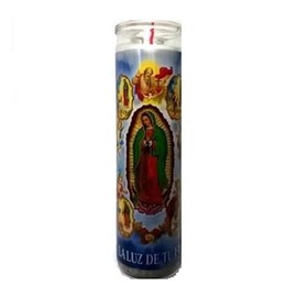 Virgen de Guadalupe White Prayer Candle – 8" Tall Glass Jar, Unscented Devotional Veladora for Spiritual Rituals & Home Altars (Pack of 12)