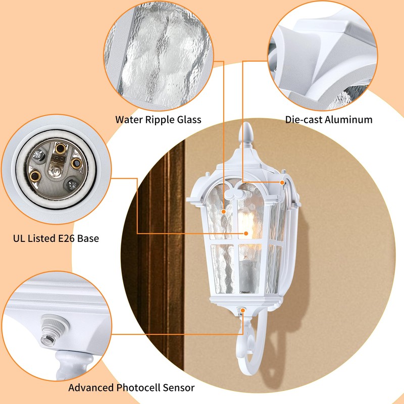 LONEDRUID Dusk to Dawn Sensor Outdoor Porch Light White Exterior
