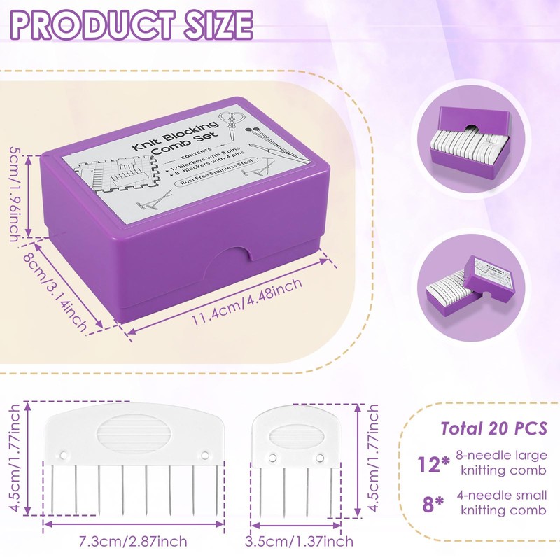 kjcbkcb Knit Blocking Pins Kit, 25Pcs Knitting Blocking Tools Kit