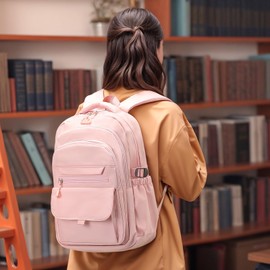 SUIKIHUM Aesthetic Daypack Backpack, Water-Resistant 15.6" Laptop Backpack for Women and Men, Featuring Touch-Fastener and Anti-Theft Pockets (Pink)