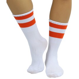 ToBeInStyle - Calcetines atléticos de acrílico para mujer con doble franja, con tobillo y playera, blanco/anaranjado, One Size
