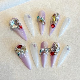 JIEADJIE Press On Nails (100% Handmade),Almonds, Droplet Shaped,Handmade Painted Nail Art by Nail Technician,Daily Version (Gradual Droplet, Large)