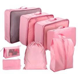 Neween 8 Set Packing Cubes, Travel Storage Bags Multifunctional Clothing Sorting Packages, Travel Packing Pouches, Luggage Organizer Pouch, Shoe Bags (Pink)