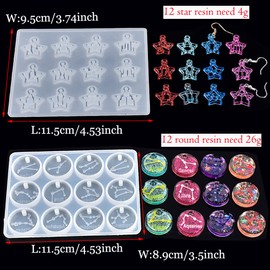 iSuperb 12 Constellations Resin Molds, Discs Zodiac Molds Pendant Epoxy Resin Silicone Mold Ice Tray Star Zodiac Sign DIY Rectangle Silicone Resin Molds for Keychain Jewelry Making (6 Pack)