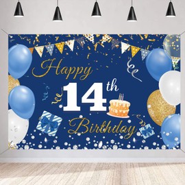 14th Birthday Decoration Boy Girl, 14th Birthday Banner Blue, 14th Birthday Fabric Sign Poster, 14th Birthday Background Banner Boy Birthday Party Decoration