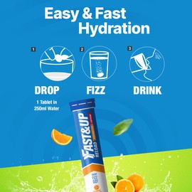 Fast&Up Reload – Orange + Caffeine Flavour – 80 Effervescent Tablets – Instant Electrolytes for Rapid Hydration & Energy - Added Vitamin C & B12 for Performance, Wellbeing, Travel & Recovery – Vegan