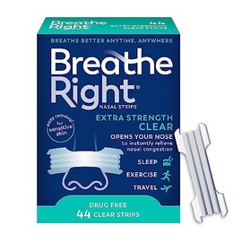 Breathe Right Bandas Nasales | Fuerza Extra | Transparentes | Para Piel Sensible | Solución Sin Fármacos para Ronquidos y Alivio de la Congestión Nasa