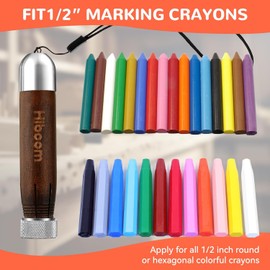 Hiboom 4 Pack Crayon Holder for 1/2'' Round or Hexagonal Marking Crayons, Wood Lumber Crayon Holder with Metal Chuck, Metal Caps and Nylon lanyard, Walnut Handle