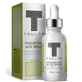 Suero de ácido hialurónico orgánico para la cara con péptidos naturales, aceite de jojoba puro, vitamina E y hamamelis; mejor para construir colágeno 