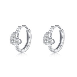 SLUYNZ 925 Sterling Silver CZ Heart Hoop Earrings for Women Heart Earrings Huggie, Small, Sterling Silver, Cubic Zirconia