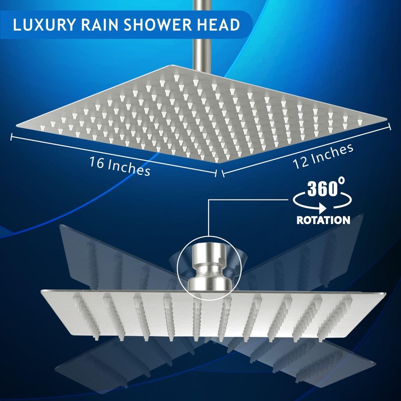 Voolan Extra Large Rain Shower Head - High Flow Square